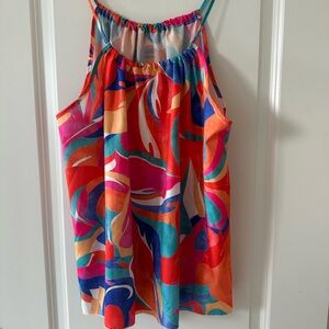 SHEIN Curve Multicolor Abstract Halter Top - Coral, Teal, Blue, Pink